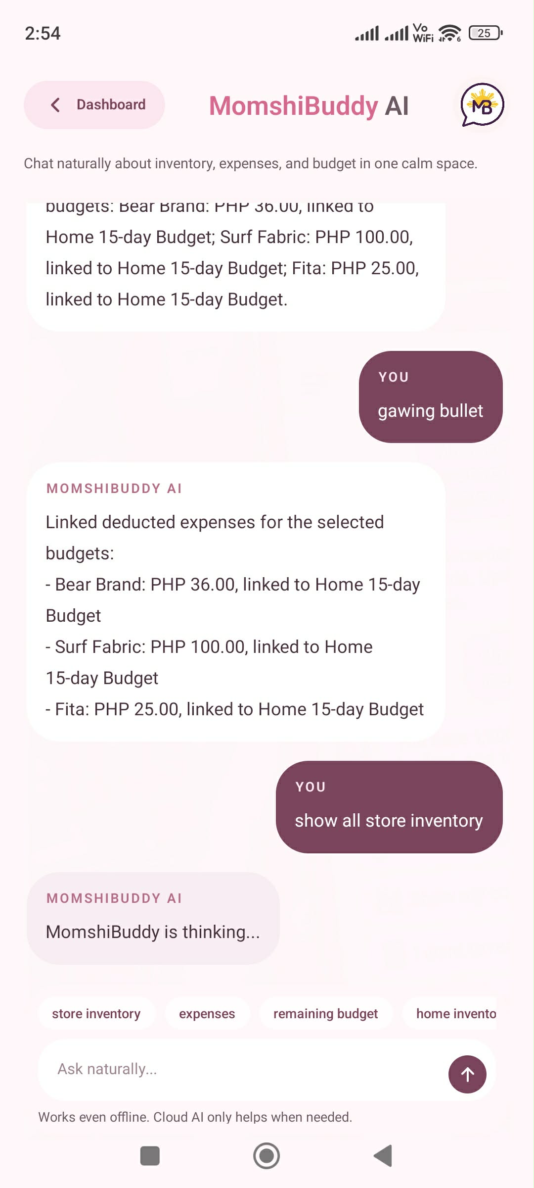 MomshiBuddy AI chat screen
