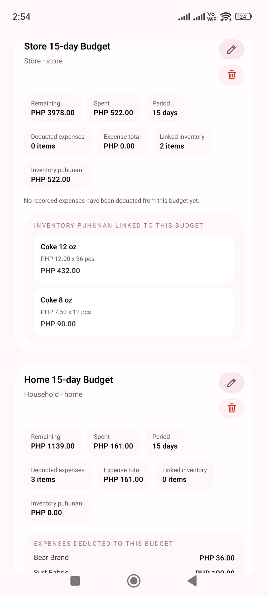 MomshiBuddy budget summary screen